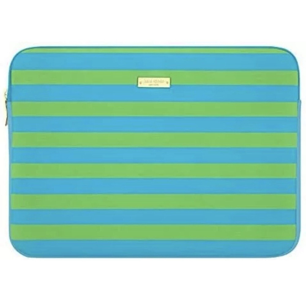 Kate Spade 12.5" Laptop Sleeve Blue Green Striped Neoprene Tech Case Bag Pouch